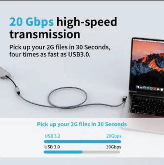 Alt view image 2 of 4 - AJMRTC 1M USBC Extension Cable, USBC Male to Female 20Gbps HighSpeed Data Cord, 240W PD Fast Charging, 4K@60Hz Video Extension for Docking Station, External SSD and USBC Laptops