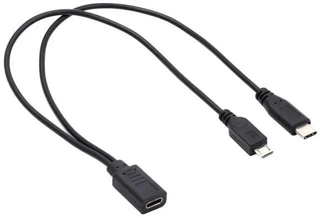 Main image of AJMRTC USBC Female Splitter Extension Cable, USBC Female Input to USBC Male & MicroUSB Male Dual Output, USB 3.1 Charging & Data Sync, 32AWG Copper Core YCable for TypeC and MicroB Portable Dev