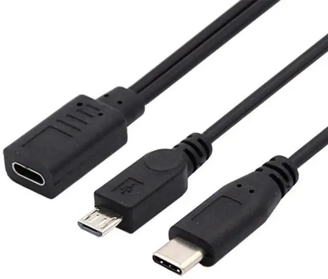 Main image of AJMRTC USBC Female YSplitter Extension Cable, USBC Female Input to USBC Male & MicroUSB Male Dual Output, USB 3.1 Charging & Data Sync Cord for TypeC and MicroB Android Portable Devices