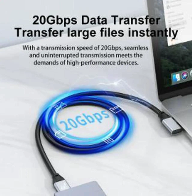 Alt view image 3 of 4 - AJMRTC 1.0M USB 3.2 Gen2x2 RightAngle USBC Cable, 20Gbps HighSpeed Data Transfer, 240W PD3.1 EPR Fast Charging, 4K@60Hz UHD Video Output, Nylon Braided Cord for Laptop, External SSD and USBC Monit