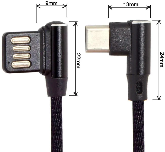Alt view image 4 of 6 - AJMRTC 15cm Short USBC 3.1 to Left Right Angled 90 Degree USB 2.0 Data Cable with Protective Sleeve, LShape Elbow Cord for Smartphone, Tablet, USBC Enabled Devices