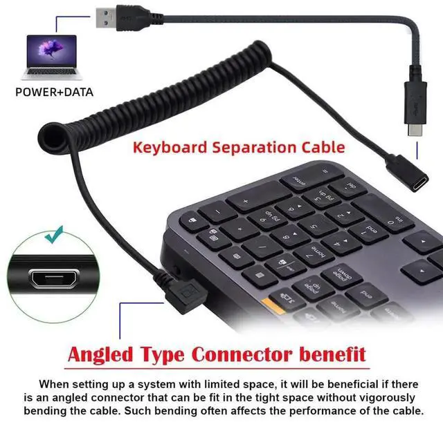 Alt view image 4 of 7 - AJMRTC Stretch Coiled USBC Extension Cable, Micro USB Male to TypeC Female Spring Cord, Power & Data Transfer for Gaming Keyboard, Mouse and Other Compatible Peripheral Devices