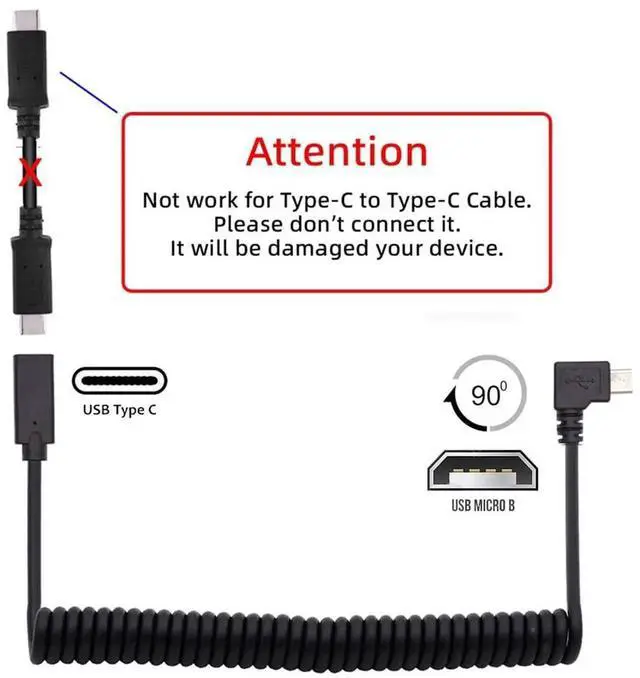 Alt view image 3 of 7 - AJMRTC Stretch Coiled USBC Extension Cable, Micro USB Male to TypeC Female Spring Cord, Power & Data Transfer for Gaming Keyboard, Mouse and Other Compatible Peripheral Devices
