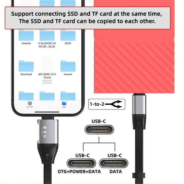Alt view image 3 of 7 - AJMRTC Flat Slim FPC USBC Male to Male Cable, USB 3.1 10Gbps HighSpeed Data Cord with PD OTG Audio Female Port for Laptops, Smartphones and Other USBC Compatible Electronic Devices