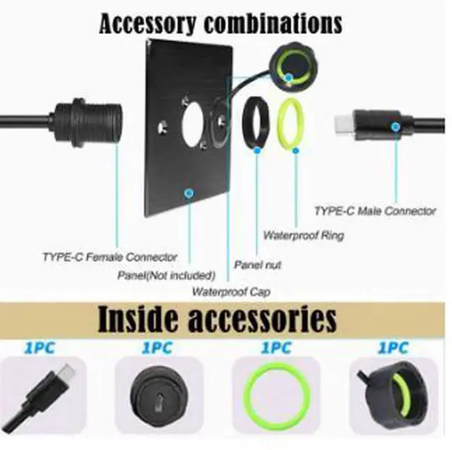 Alt view image 4 of 4 - AJMRTC IP68 Waterproof M20 PanelMount USBC 3.1 Extension Cable, TypeC Male to Female, 10Gbps HighSpeed Data & Fast Charging Cord for Industrial Equipment, Outdoor HarshEnvironment Applications