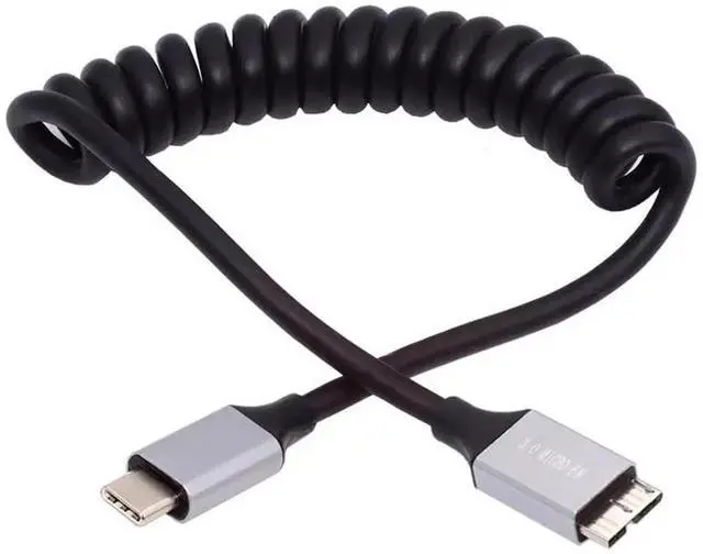 Main image of AJMRTC 100cm Stretch Coiled OTG Extension Cable, USBC Host to MicroUSB3.0 Male Cord, 5Gbps HighSpeed Data Transfer for External Disk, Smartphone, Digital Camera and Compatible Electronic Devices
