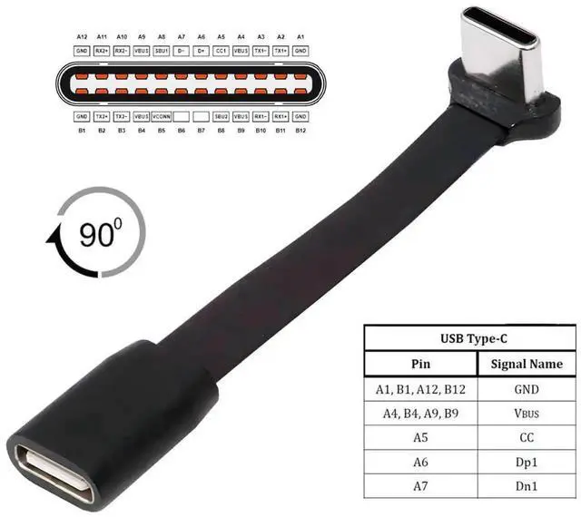 Alt view image 2 of 7 - AJMRTC Ultra Slim Flat 90 Degree UpDown Angled USBC Extension Cable, TypeC Male to Female, USB2.0 65W Fast Charging & Data Sync Cord for Laptops, Tablets, Smartphones and USBC Enabled Devices
