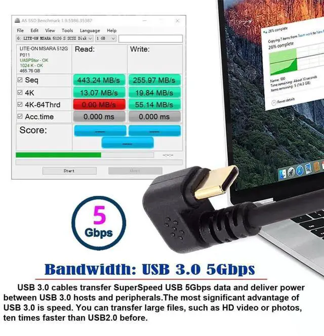Alt view image 5 of 7 - AJMRTC USB3.0 Male to Male Cable, RightAngled TypeA & Opposite UShape BackAngled USBC Connector, 5Gbps HighSpeed Data & Power Charging Cord for Phone, Tablet, USBC Compatible Devices