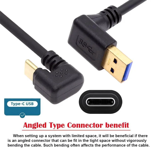 Alt view image 3 of 7 - AJMRTC USB3.0 Male to Male Power Data Cable, DownAngled TypeA & Opposite UShape BackAngled USBC Connector, 5Gbps HighSpeed Sync Cord for Smartphones, Tablets, Cameras and USBC Compatible Device