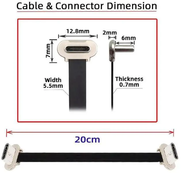 Alt view image 2 of 7 - AJMRTC 20CM(7.87 Inch) Short Flat USBC Extension Cable, USB2.0 Dual 90Degree Angled, 65W PD Fast Charging & 480Mbps Data Sync Cord for Power Banks, Smartphones and USBC Enabled Devices