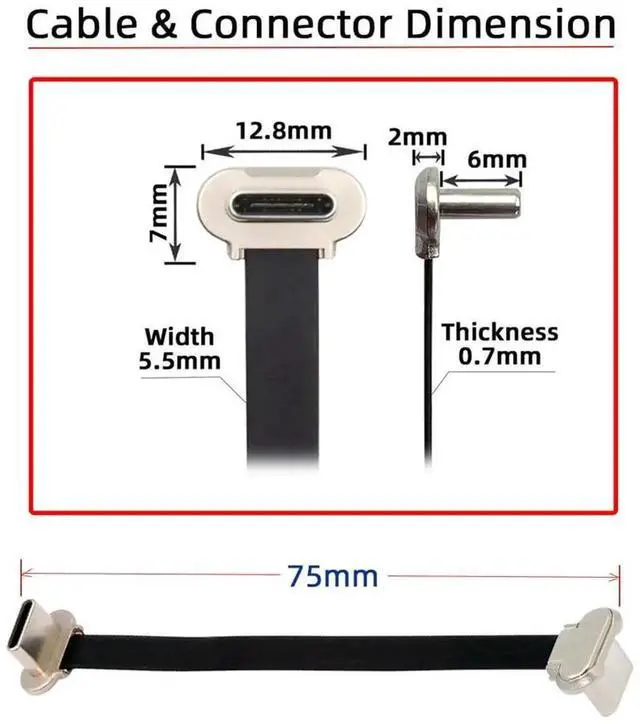 Alt view image 3 of 7 - AJMRTC Ultra Slim Flat Angled USBC to USBC Cable, USB2.0 65W PD Fast Charging & 480Mbps Data Sync Cord for Laptops, Tablets, Smartphones and USBC Enabled Electronic Devices