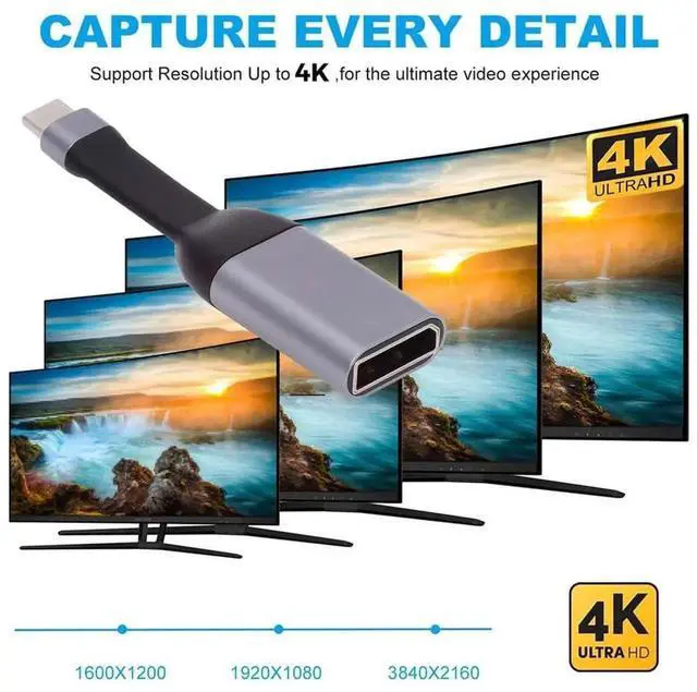 Alt view image 7 of 7 - AJMRTC Ultra Slim Flat USBC Source to DisplayPort Sink Adapter Cable, 4K@60Hz & 1080P Video Output, DP Alt Mode Audio Video Cord for Laptops, Tablets, Smartphones and DPEquipped HDTV Monitors