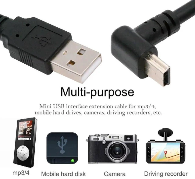 Alt view image 5 of 7 - AJMRTC 1.5M 90 Degree UpAngled Mini USB Cable, USB 2.0 Male to Mini USB 5Pin Male Black Charging & Data Transfer Extension Cord for Dash Cam, GPS Navigator, Microphone and MiniUSB Enabled Devices