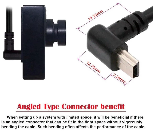 Alt view image 2 of 7 - AJMRTC 1.5M 90 Degree UpAngled Mini USB Cable, USB 2.0 Male to Mini USB 5Pin Male Black Charging & Data Transfer Extension Cord for Dash Cam, GPS Navigator, Microphone and MiniUSB Enabled Devices