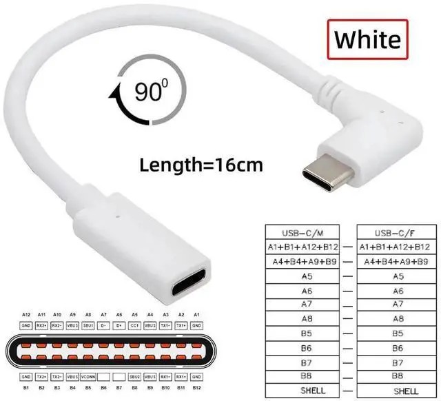 Alt view image 5 of 7 - AJMRTC White 90 Degree LeftRight Angled USBC Male to Female Extension Cable, USB 2.0 65W Fast Charging Power Cord, TypeC Extension Adapter Cable for Laptops, Tablets, Smartphones, USBC Peripherals