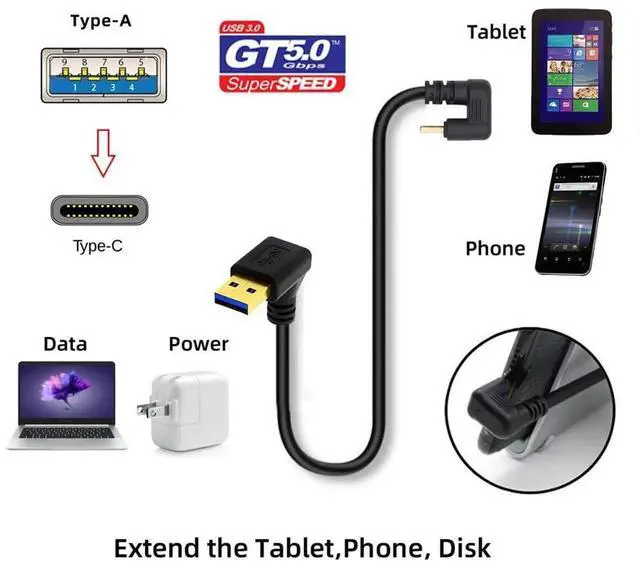 Alt view image 7 of 7 - AJMRTC 5Gbps USB3.0 Up Angled TypeA Male to USBC Male Cable, UShape Back Opposite Angled USBA to USBC Cord, Fast Power & Data Sync Cable for Laptops, Tablets, Smartphones, USBC Peripherals