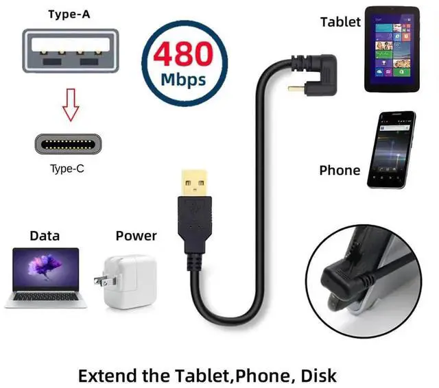 Alt view image 5 of 7 - AJMRTC 480Mbps USB2.0 UShape Back Opposite Angled TypeA Male to USBC Male Cable, USBA to USBC MaletoMale Power & Data Sync Cord for Laptops, Tablets, Smartphones, USBC Peripherals