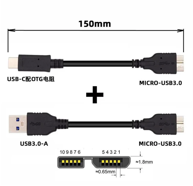 Alt view image 4 of 7 - AJMRTC 2Pcs Set 15cm USB 3.1 Short Cable, USBC to Micro 3.0 & USB 3.0 TypeA to Micro 3.0 B Male Data Cord, HighSpeed SSD Hard Drive Disk Transfer Cable for External SSD, Hard Disk Drives