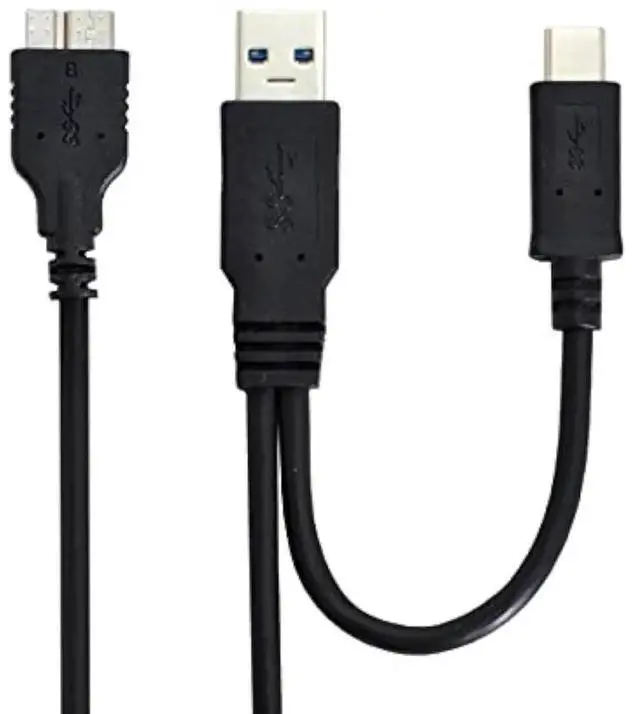 Main image of AJMRTC Combo USB 3.1 Cable, USBC & USB3.0 TypeA Dual Host Male to Micro USB 3.0 Target Male Data Cord, DualPlug Design Hard Drive Disk Transfer Cable for External SSD, Portable Hard Disk Drives