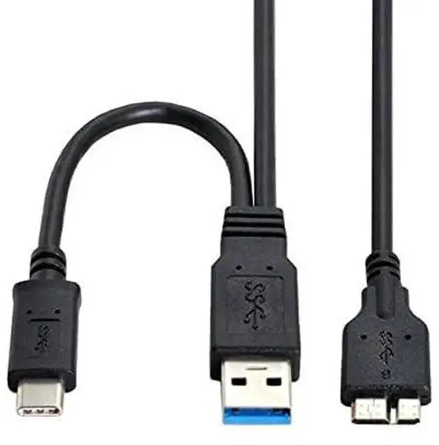 Alt view image 2 of 7 - AJMRTC Combo USB 3.1 Cable, USBC & USB3.0 TypeA Dual Host Male to Micro USB 3.0 Target Male Data Cord, DualPlug Design Hard Drive Disk Transfer Cable for External SSD, Portable Hard Disk Drives