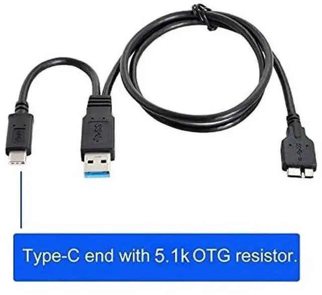 Alt view image 6 of 7 - AJMRTC Combo USB 3.1 Cable, USBC & USB3.0 TypeA Dual Host Male to Micro USB 3.0 Target Male Data Cord, DualPlug Design Hard Drive Disk Transfer Cable for External SSD, Portable Hard Disk Drives