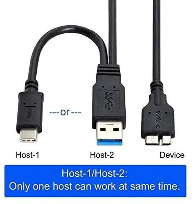 Alt view image 4 of 7 - AJMRTC Combo USB 3.1 Cable, USBC & USB3.0 TypeA Dual Host Male to Micro USB 3.0 Target Male Data Cord, DualPlug Design Hard Drive Disk Transfer Cable for External SSD, Portable Hard Disk Drives