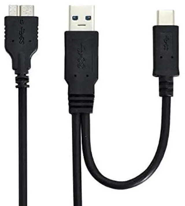 Alt view image 5 of 7 - AJMRTC Combo USB 3.1 Cable, USBC & USB3.0 TypeA Dual Host Male to Micro USB 3.0 Target Male Data Cord, DualPlug Design Hard Drive Disk Transfer Cable for External SSD, Portable Hard Disk Drives