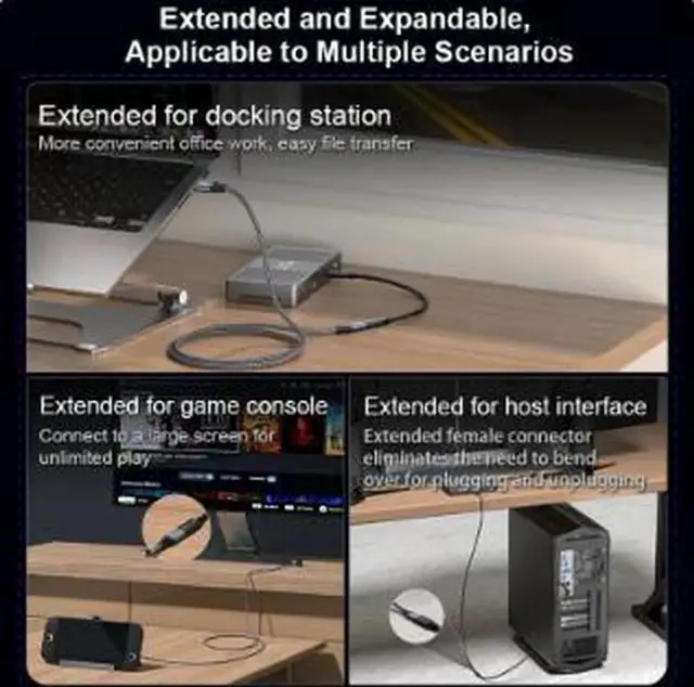Alt view image 4 of 4 - AJMRTC 0.3M USB4 TypeC Extension Cable, USBC Male to Female Extender Cord, 40Gbps HighSpeed Data Transfer, 240W PD Fast Charging, 5K@60Hz Video Output for Laptops, Docking Stations, USBC Periphera