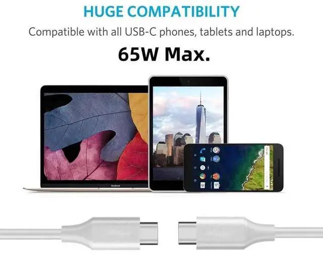 Alt view image 4 of 7 - AJMRTC White 1M USBC Male to Male Cable, USB 2.0 480Mbps Data Sync Cord, 65W PD Fast Charging TypeC Cable for USBC Laptops, Smartphones, Tablets and USBC Power Adapters