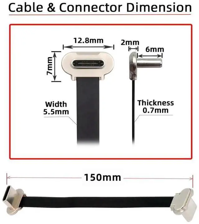 Alt view image 3 of 7 - AJMRTC 15cm Angled Ultra Slim Flat USBC to USBC Cable, USB 2.0 480Mbps Data Sync FPC Cord, 65W PD Fast Charging Flat Ribbon Cable for Laptops, Tablets, Smartphones and NarrowSpace Installations