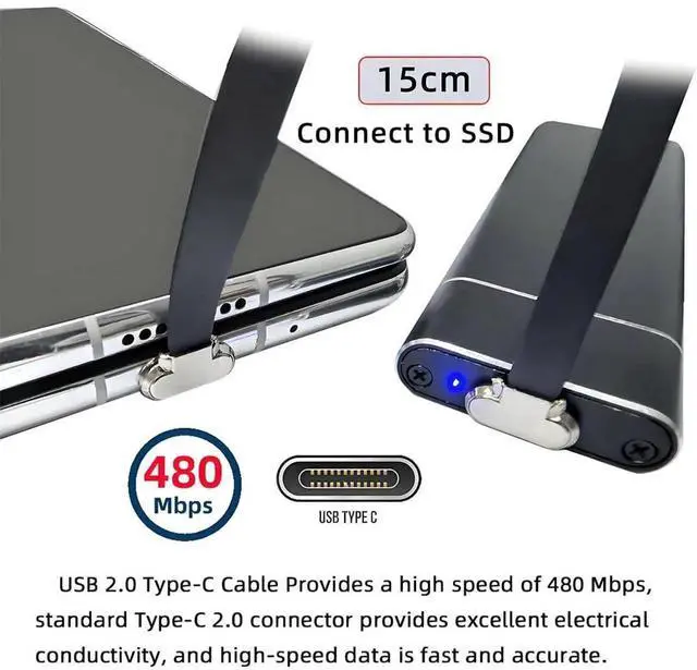 Alt view image 7 of 7 - AJMRTC 15cm Angled Ultra Slim Flat USBC to USBC Cable, USB 2.0 480Mbps Data Sync FPC Cord, 65W PD Fast Charging Flat Ribbon Cable for Laptops, Tablets, Smartphones and NarrowSpace Installations