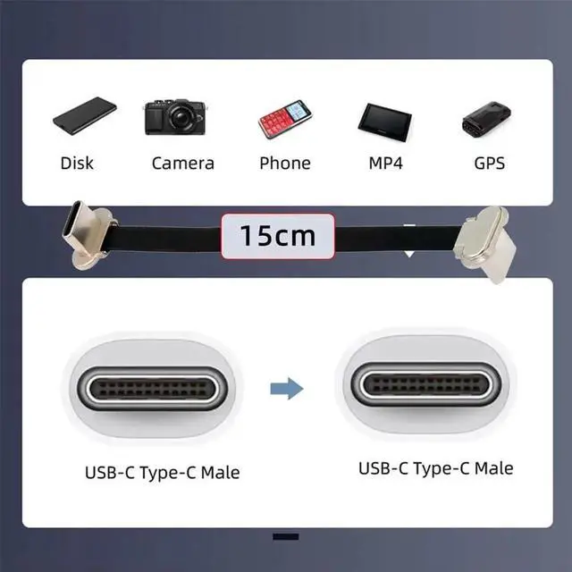 Alt view image 6 of 7 - AJMRTC 15cm Angled Ultra Slim Flat USBC to USBC Cable, USB 2.0 480Mbps Data Sync FPC Cord, 65W PD Fast Charging Flat Ribbon Cable for Laptops, Tablets, Smartphones and NarrowSpace Installations