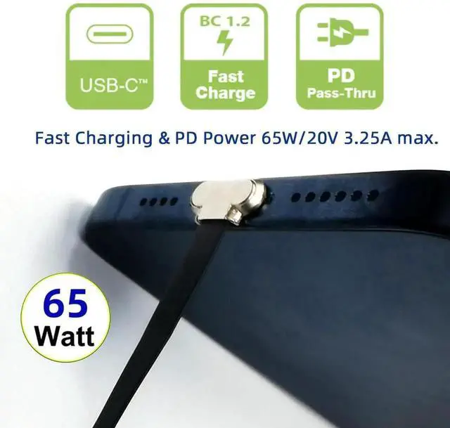 Alt view image 7 of 7 - AJMRTC Ultra Slim Flat Angled USBC to USBC Cable, USB 2.0 480Mbps Data Sync Cord, 65W PD Fast Charging Flat Ribbon Cable for USBC Laptops, Tablets, Smartphones and NarrowSpace Port Applications