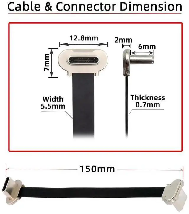 Alt view image 5 of 7 - AJMRTC Ultra Slim Flat Angled USBC to USBC Cable, USB 2.0 480Mbps Data Sync Cord, 65W PD Fast Charging Flat Ribbon Cable for USBC Laptops, Tablets, Smartphones and NarrowSpace Port Applications