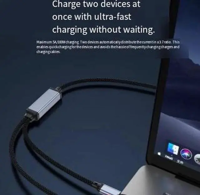 Alt view image 2 of 3 - AJMRTC 1.2M 2in1 USBC Splitter Charging Cable, Single Input to Dual USBC Output Cord, 100W 5A PD Fast Charging & 480Mbps Data Transfer for Laptops, Smartphones, Tablets and Car Chargers