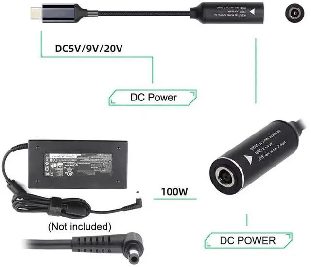 Alt view image 7 of 7 - AJMRTC DC Jack 4.5×3.0mm Input to USBC Power Charging Cable, 100W PD Power Cord, Supports 5V 9V 20V Output Voltage, Convert DC Barrel Power to USBC for Laptops, Smartphones and USBC PD Devices
