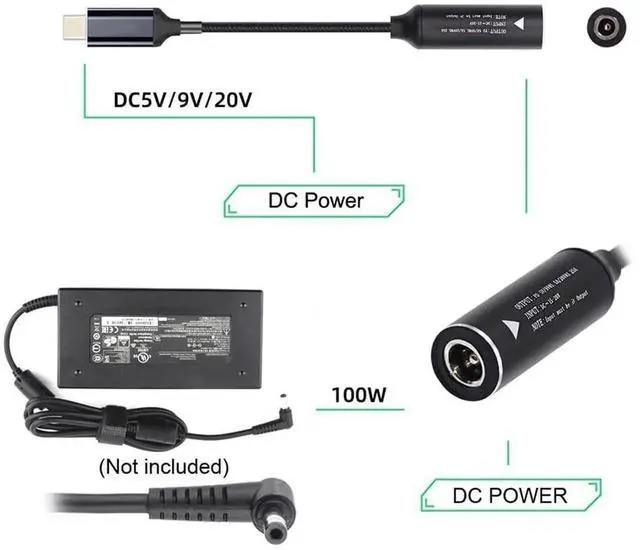Alt view image 2 of 7 - AJMRTC DC Jack 5.5×2.1mm Input to USBC Power Charging Cable, 100W PD Power Cord, Supports 5V 9V 20V Output Voltage, Convert DC Barrel Power to USBC for Laptops, Smartphones and USBC PD Devices