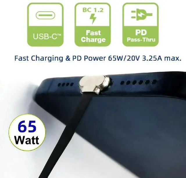 Alt view image 4 of 7 - AJMRTC 5.91 Inch 15CM Short Flat USBC Cable, Dual 90Degree Angled USB 2.0 480Mbps Data Sync Cord, 65W PD Fast Charging Flat Ribbon Extension Cable for Power Banks, Laptops, Smartphones and NarrowSp