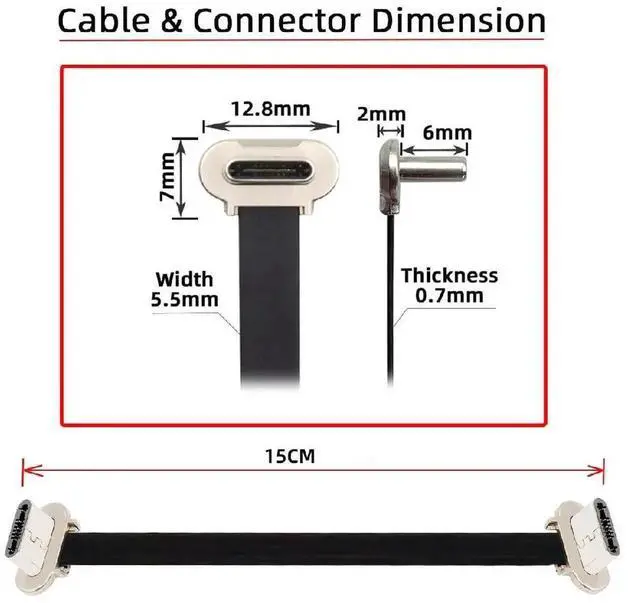Alt view image 6 of 7 - AJMRTC 5.91 Inch 15CM Short Flat USBC Cable, Dual 90Degree Angled USB 2.0 480Mbps Data Sync Cord, 65W PD Fast Charging Flat Ribbon Extension Cable for Power Banks, Laptops, Smartphones and NarrowSp