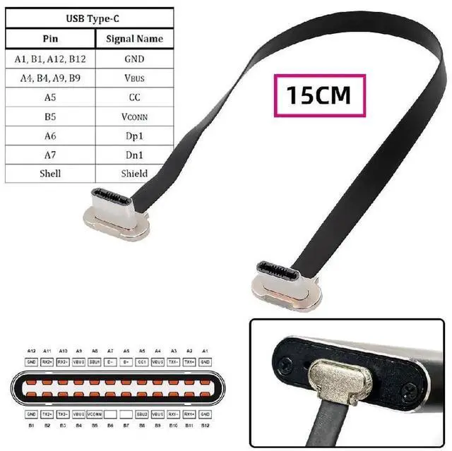 Alt view image 3 of 7 - AJMRTC 5.91 Inch 15CM Short Flat USBC Cable, Dual 90Degree Angled USB 2.0 480Mbps Data Sync Cord, 65W PD Fast Charging Flat Ribbon Extension Cable for Power Banks, Laptops, Smartphones and NarrowSp