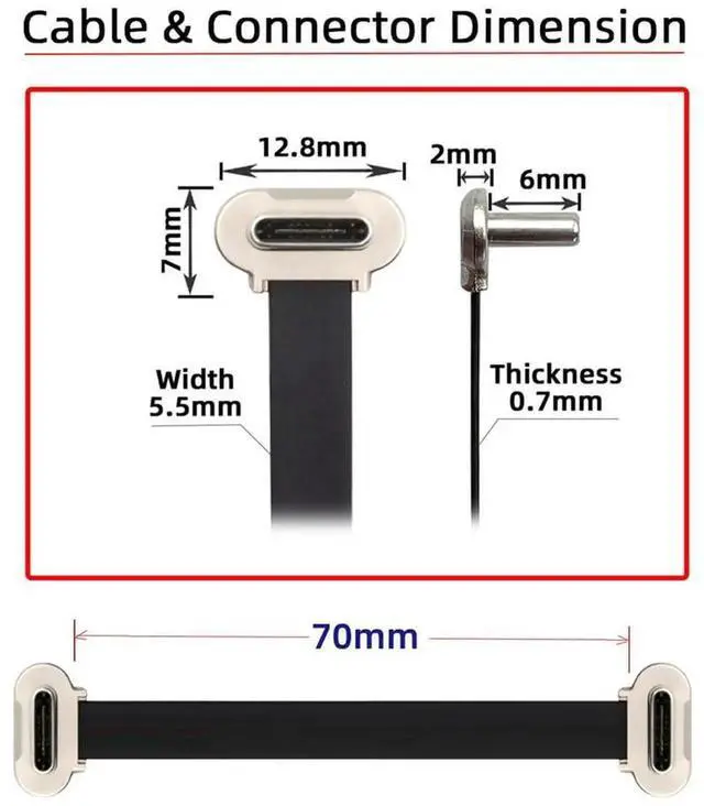 Alt view image 3 of 7 - AJMRTC Dual Angled Ultra Slim Flat USBC to USBC Cable, USB2.0 480Mbps Data 65W PD Fast Charge Cord 70MM Short Flat Cable for Laptop Tablet Smartphone USBC Peripherals