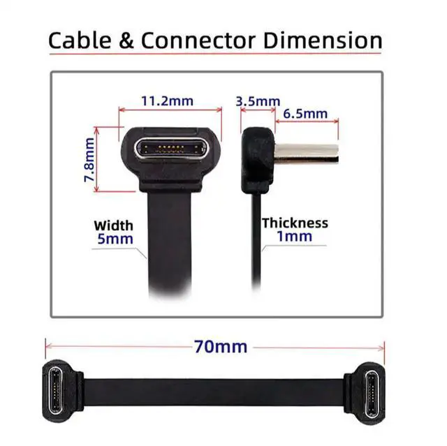 Alt view image 3 of 7 - AJMRTC 65W Angled Ultra Slim Flat USBC to USBC Cable, Fast Charging Power & Data Sync Cord, Right Angle Flat TypeC Cable for Laptops Tablets Smartphones USBC Portable Devices