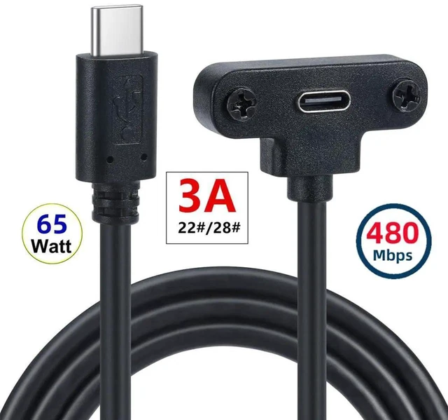 Alt view image 5 of 7 - AJMRTC Up Angled USBC Male to Female Extension Cable, 480Mbps Data Power Transfer Screw Locking TypeC Extender Cord for Camera VR Headset Industrial Equipment USBC Peripherals