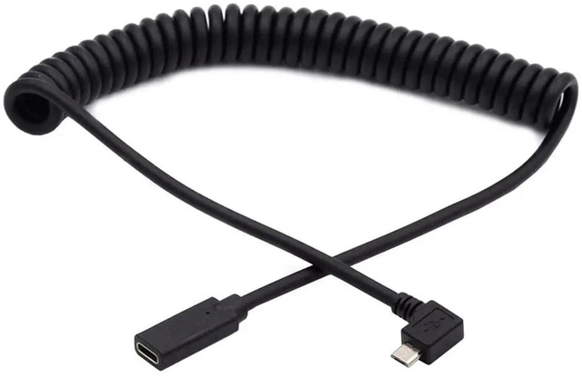 Main image of AJMRTC Stretch Coiled Micro USB Male to USBC Female Extension Cable, Power & Data Transfer Spring Cord for Gaming Keyboard Mouse, Convert Micro USB Port to TypeC Interface for Peripherals