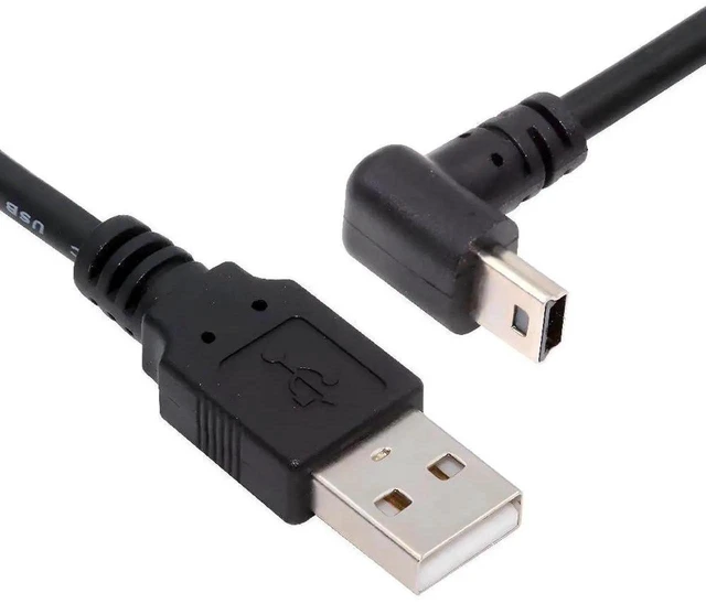 Main image of AJMRTC 90 Degree Down Angled Mini USB Cable 1.5M Black, USB2.0 Male to Mini USB 5Pin Male Charging & Data Sync Extension Cord for Dash Cam GPS Navigator Microphone Old Digital Cameras