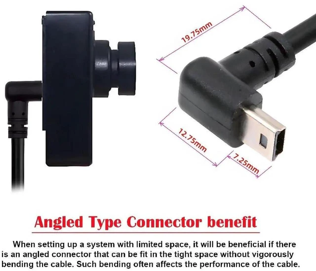 Alt view image 5 of 7 - AJMRTC 90 Degree Down Angled Mini USB Cable 1.5M Black, USB2.0 Male to Mini USB 5Pin Male Charging & Data Sync Extension Cord for Dash Cam GPS Navigator Microphone Old Digital Cameras