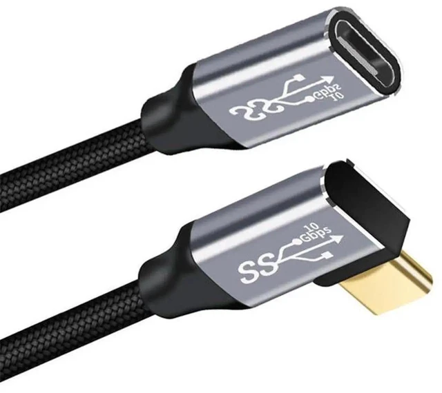 Main image of AJMRTC 20CM LeftRight 90Degree Angled USBC Extension Cable, USB3.1 Gen2 Male to Female 10Gbps 100W PD Fast Charging Cord with Protective Sleeve for Laptop Tablet USBC Hub SSD Peripherals