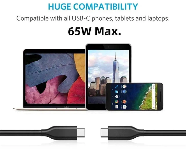 Alt view image 2 of 7 - AJMRTC 100cm Black USBC to USBC Male to Male Cable, USB2.0 480Mbps Data Sync PD 65W Fast Charging Cord for USBC Laptops Smartphones Tablets and Other TypeC Powered Devices