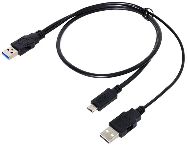 Main image of AJMRTC YCable USBC Male to USB3.0A Male & USB2.0A Male Dual Power Data Cord, Auxiliary Extra Power Supply Cable for 2.5Inch External Hard Disk Drives, Laptops Desktop USBA Host Peripherals