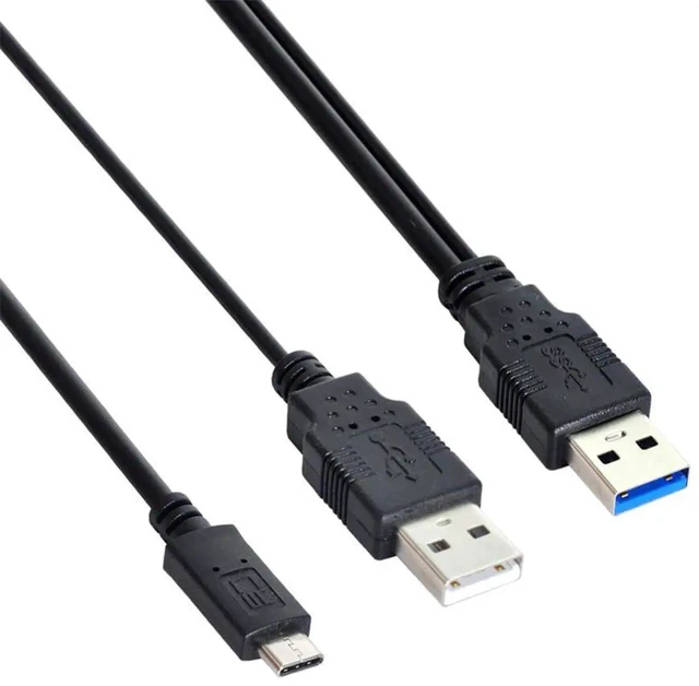 Alt view image 4 of 7 - AJMRTC YCable USBC Male to USB3.0A Male & USB2.0A Male Dual Power Data Cord, Auxiliary Extra Power Supply Cable for 2.5Inch External Hard Disk Drives, Laptops Desktop USBA Host Peripherals